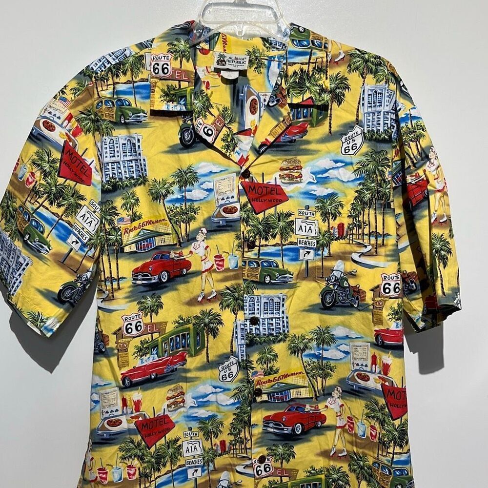 Aloha Republic Men's Multicolor Route 66 Memories Button Up Shirt Size XL